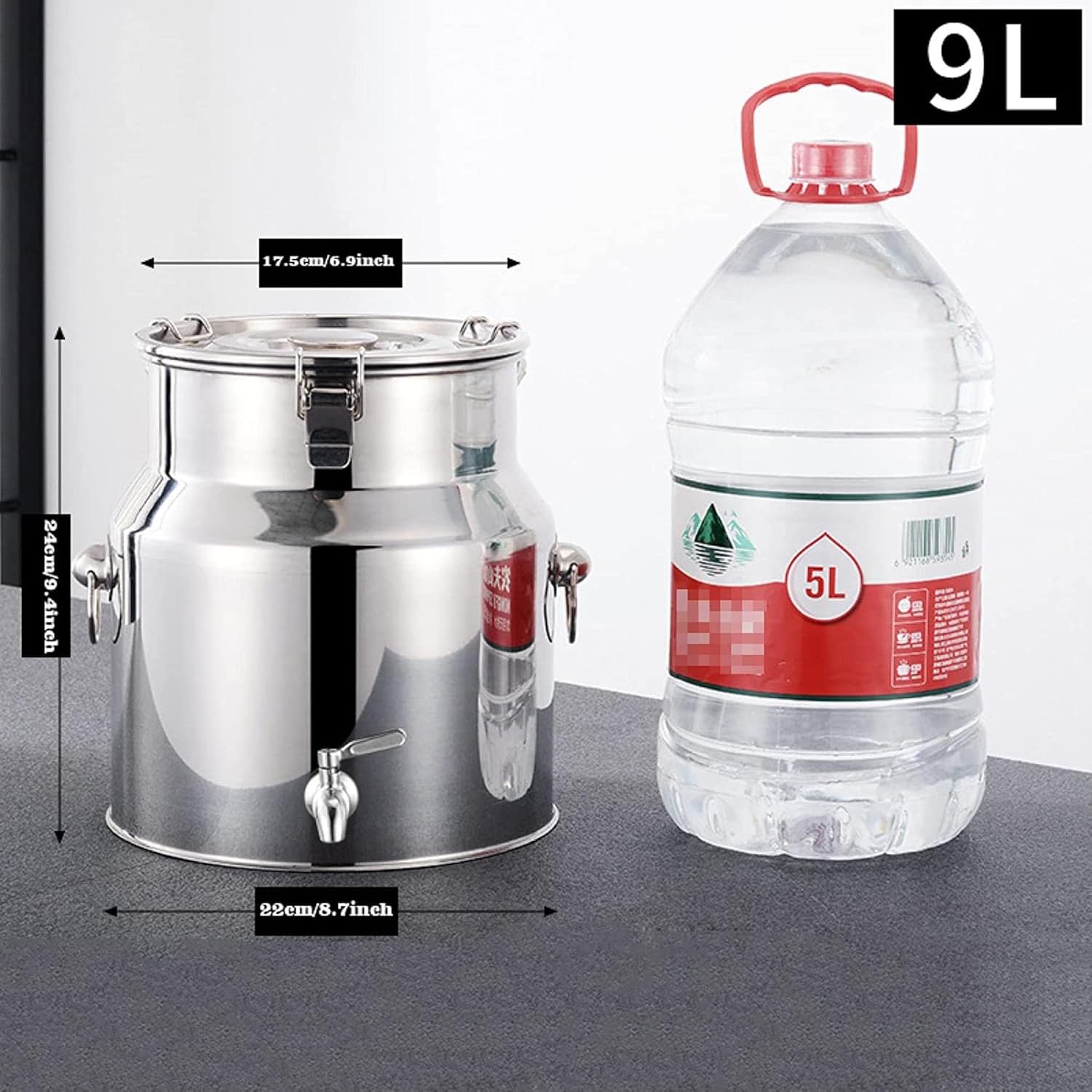 Heavy Duty Stainless Steel Milk Can - 5L/9L/14L Portable Sealed Transport Cans Bucket Wine Pail Bottle Oil Barrel with Spigot Dispenser / 9L,9L