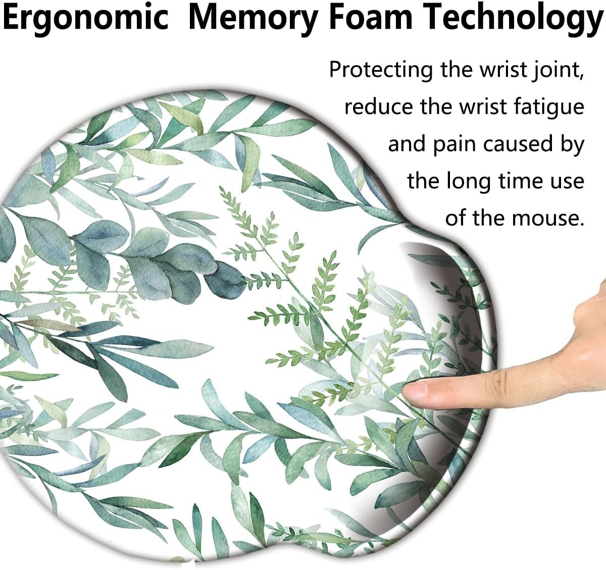 Eucalyptus Leaves Ergonomic Mouse Pad,Memory Foam Wrist Rest Mousepad, Padded Wrist Support Mice Pad with Coaster, Non-Slip Rubber Base for Desk Computers Laptop - Image 3