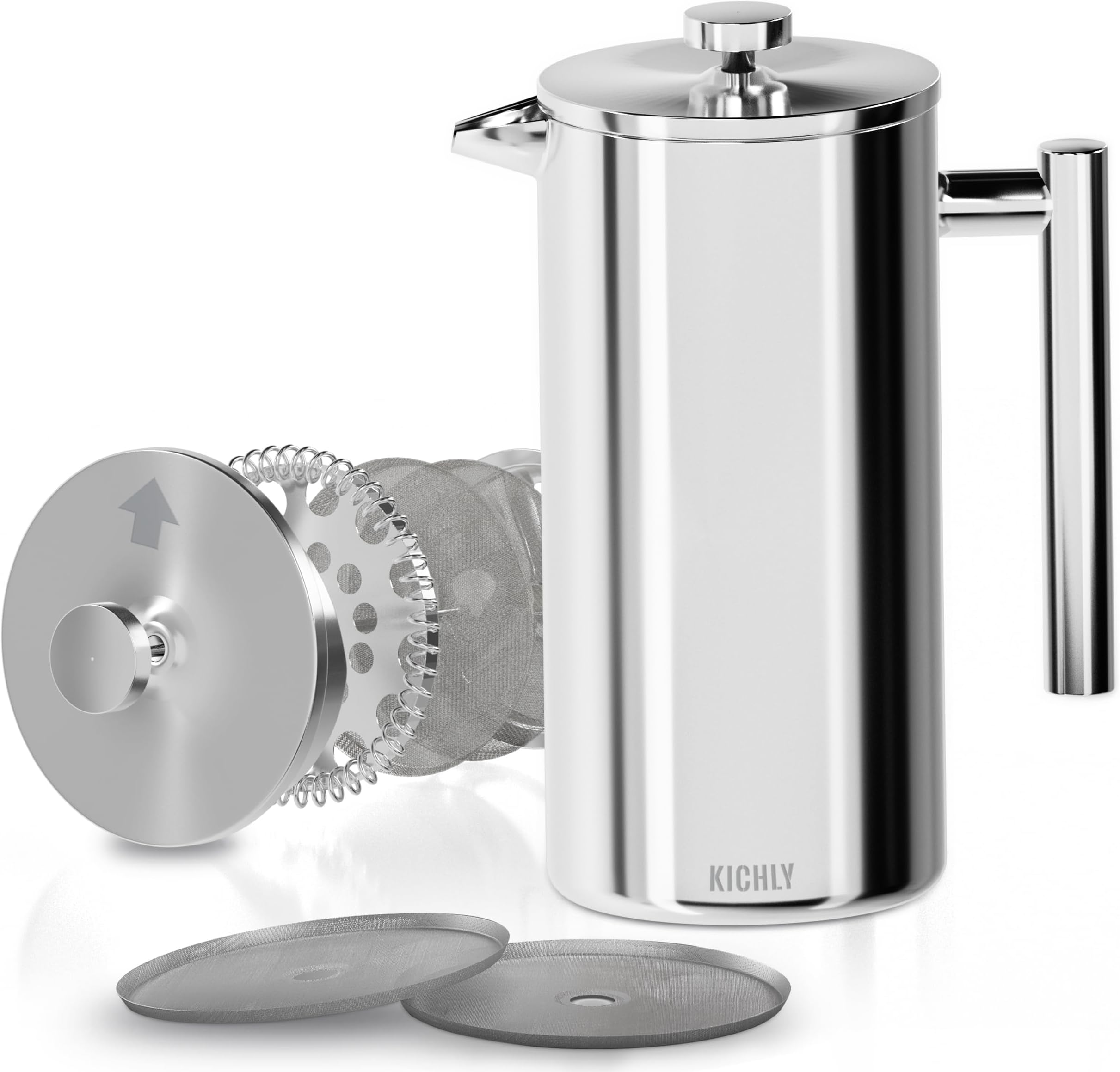 600ml Stainless Steel French Press - Double Wall Coffee Press - Stainless Steel Plunger Coffee & Tea Maker (Silver, 0.6 Ltr,1 Piece)