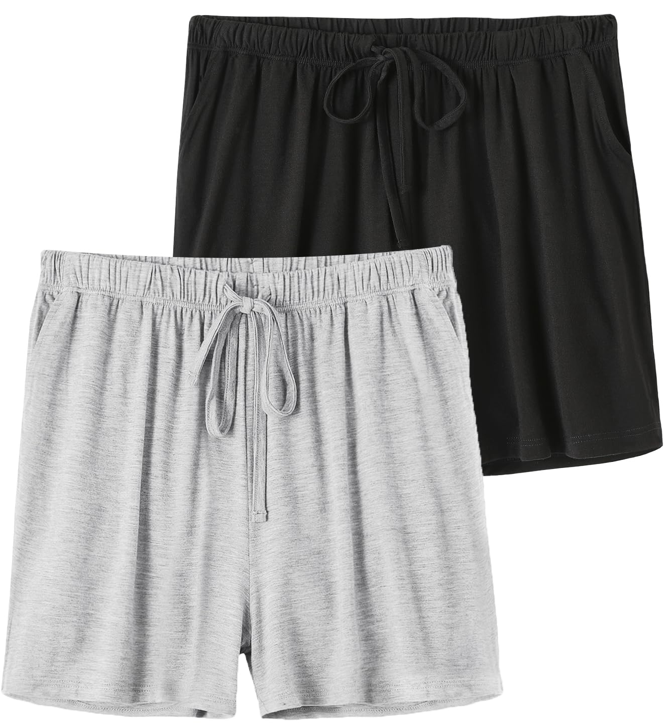 Knuffnee Damen Schlafanzughose Kurz Weiche Pyjama Shorts Pyjamahose mit Taschen und Kordelzug 2er Pack