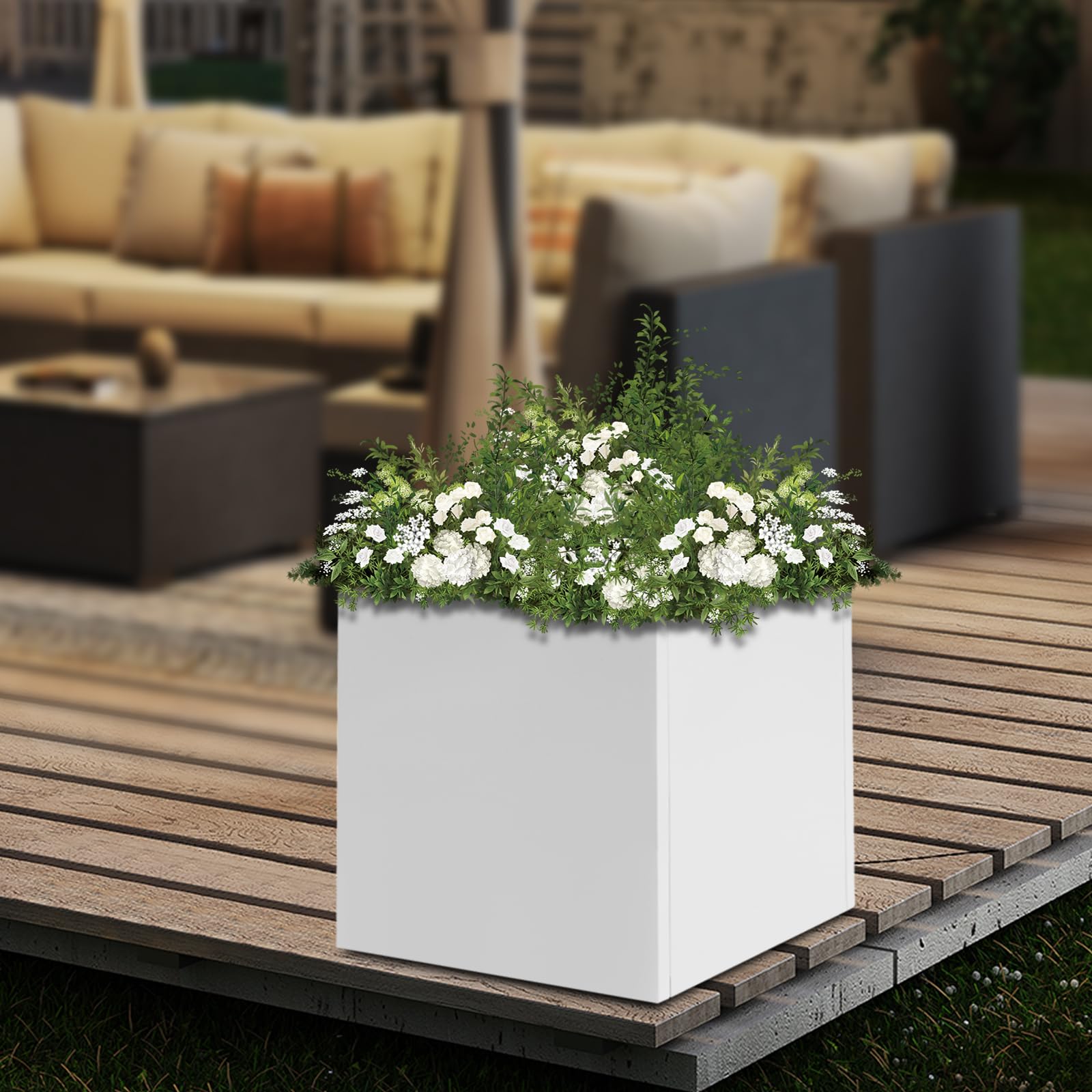 Macetero cuadrado de 60 x 60 x 60 cm, para exteriores, para jardines, entradas, terrazas, patios, etc., color blanco