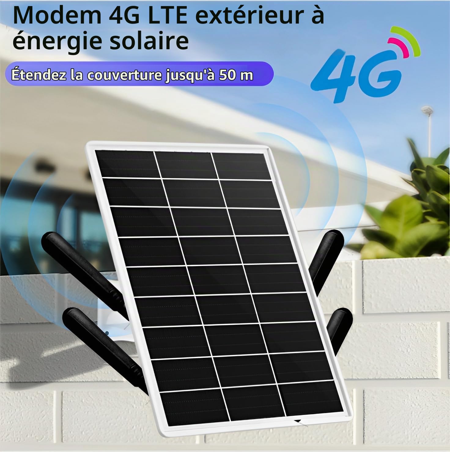 Routeur Solaire 4G D'extérieur avec Emplacement pour Carte SIM, Point D'accès Wi-FI 4G LTE sans Fil 300 Mbit/s 2,4 GHz, Panneau Solaire 15 W, Batterie 25 600 MAh