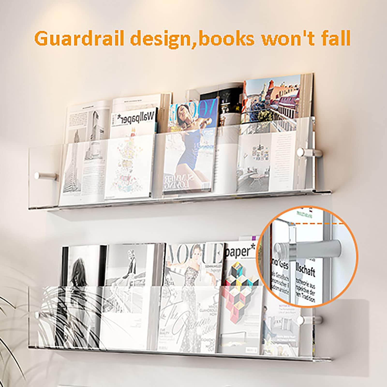 2-stufiger Broschürenhalter aus Acryl, transparenter Literatur-Organizer, hängender Zeitschriftenständer, Bücherregal-Aufbewahrungsregal, für Büro, Ki(Schwarz 120 cm)
