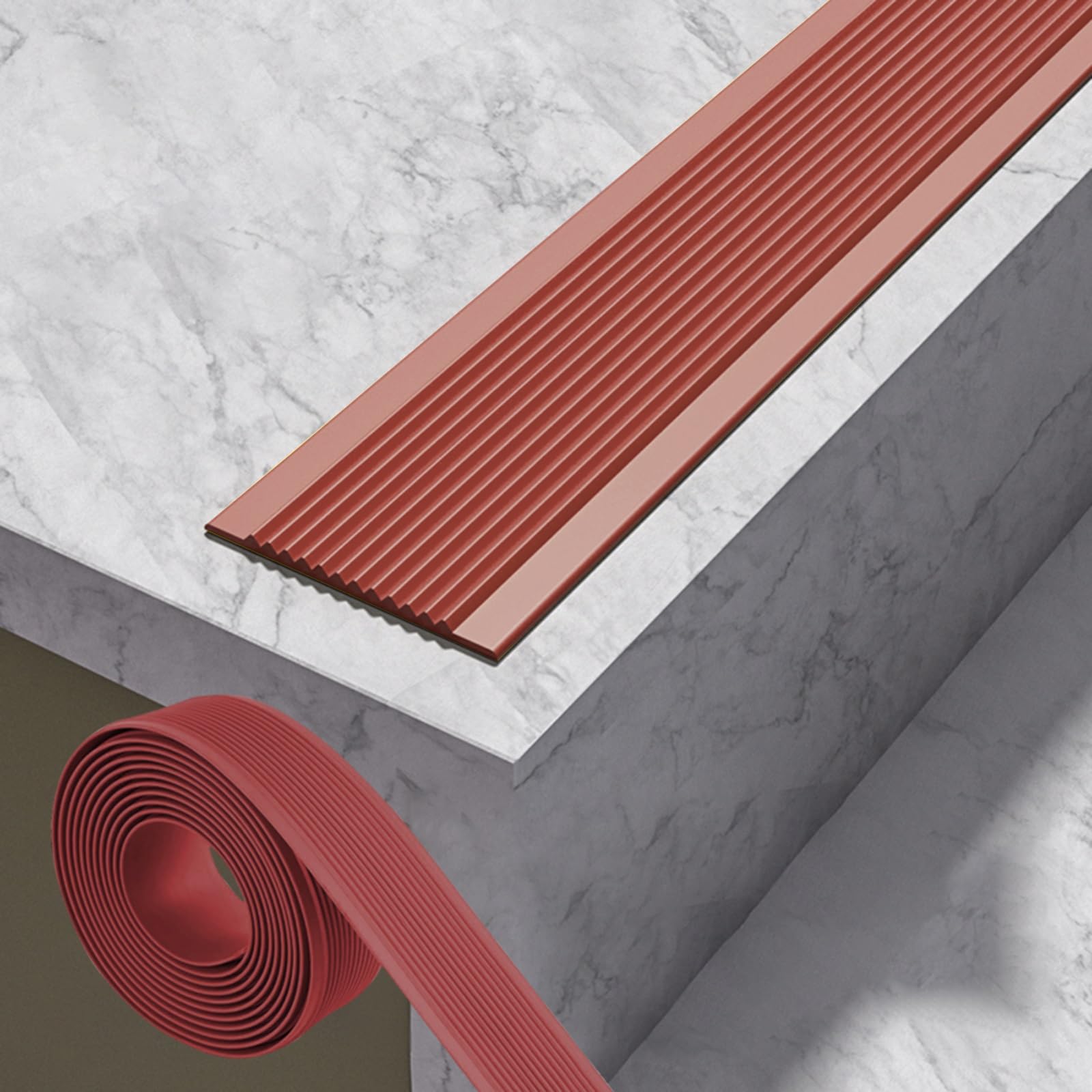 Stair Tread Edge Protectors Stair Edge Nosing Trim Vinyl Rubber Stair Edge Anti-Slip Strips Waterproof Self-Adhesive Staircases Non-Slip Waterproof Outdoor Indoor Protect Kids & Pets (Color : Brown,