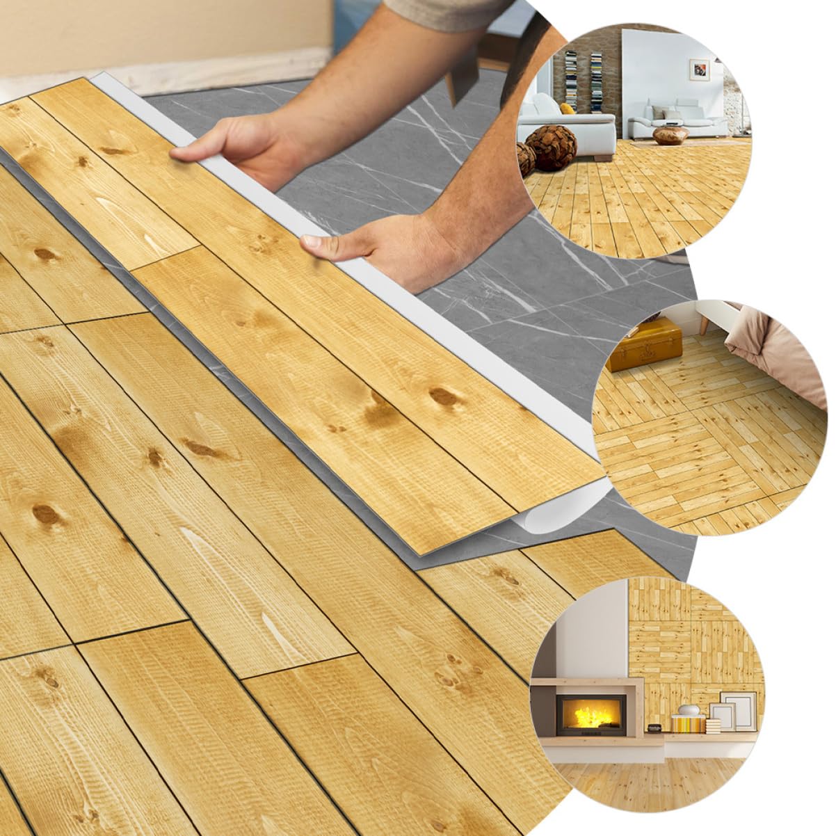 Pavimento Adesivo Pvc 5pezzi Effetto Legno, Tagliabile