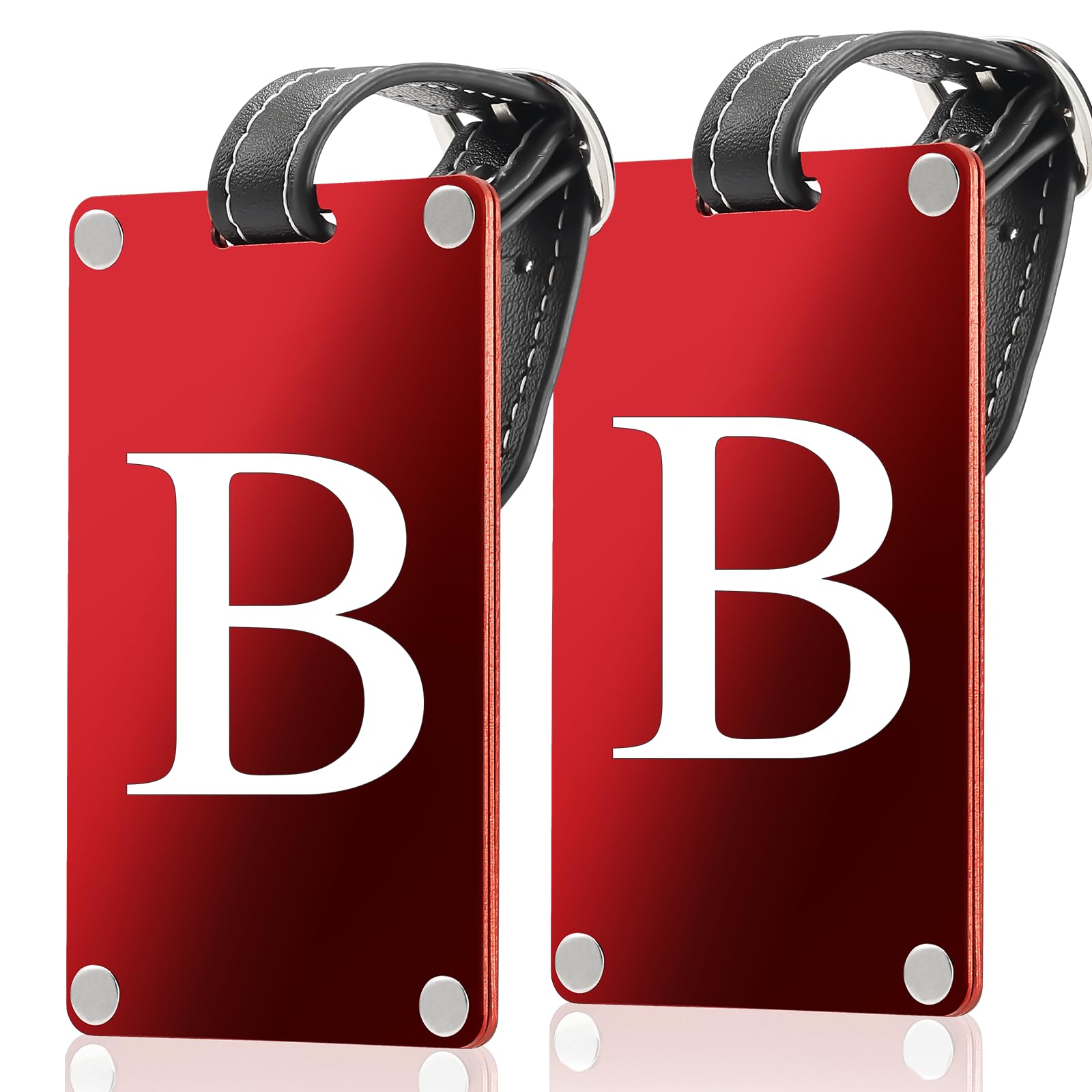 Premium 3-Layer Aluminum Luggage Tags by Fortuna - Easy to Claim, Laser-Engraved, Plastic-Free, and Eco-Friendly Luggage Tag Holders, 2-Pack, Red (B)
