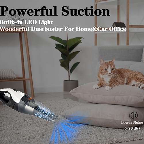 Miniatura 5 de BZY - Aspiradora de mano inalámbrica recargable de 17500 Pa de succión fuerte pequeña aspiradora de mano con luz LED, aspiradora portátil para
