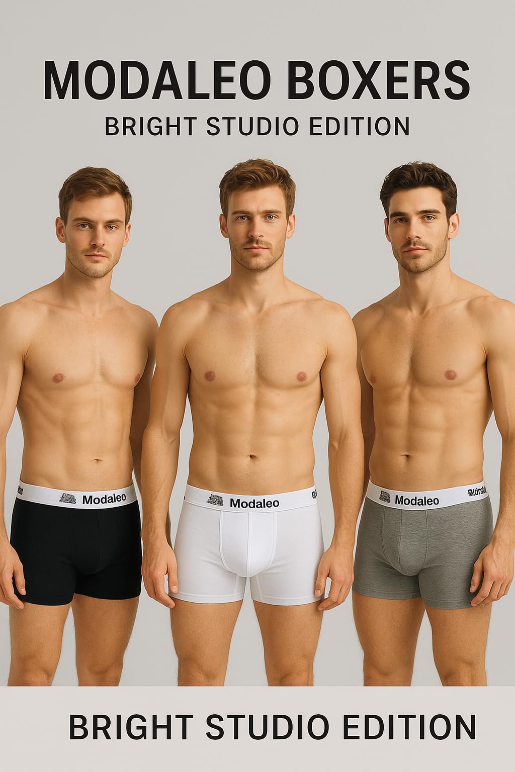 modaleo NEW 3 Pack Men's Underwear Boxer Briefs with Comfort Flex Waistband S M L XL TRUNK (BLACK WHITE GREY, XL)