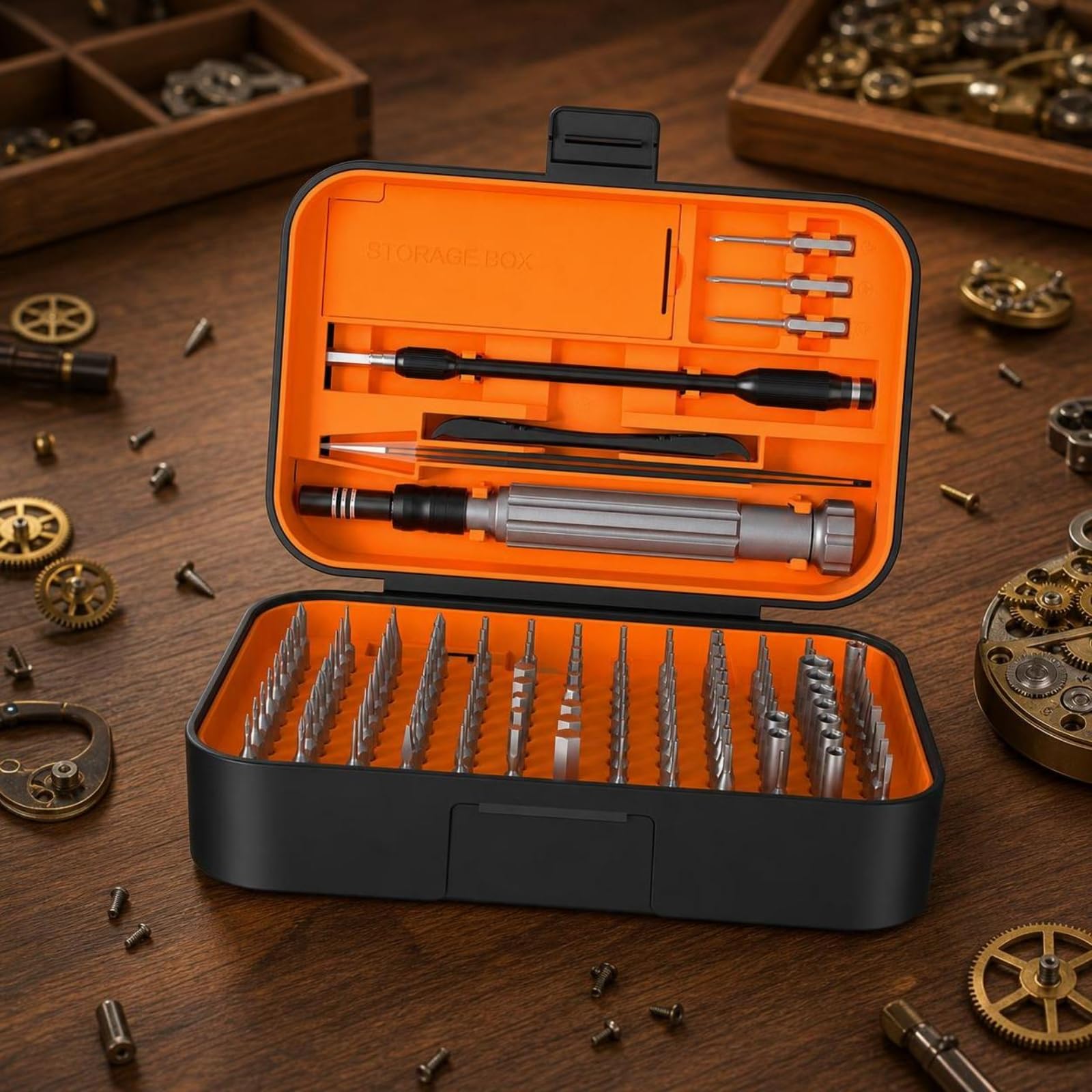 Präzisions-Schraubendreher-Set mit Box Kompakt Reparaturset mit Spudger Vielseitig Reparatursatz Kunststoffkoffer für Heimwerker, Schwarz