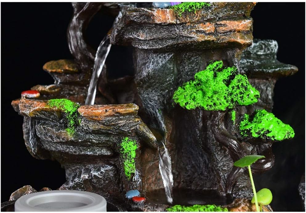 Tabletop Fountain Indoor Fountain Flowing Water Fountain Waterfall Rockery Feng Shui Wheel Greenery Desktop Fountains Decoration Gifts Desktop Fountain (Color : Without Fog) (Without