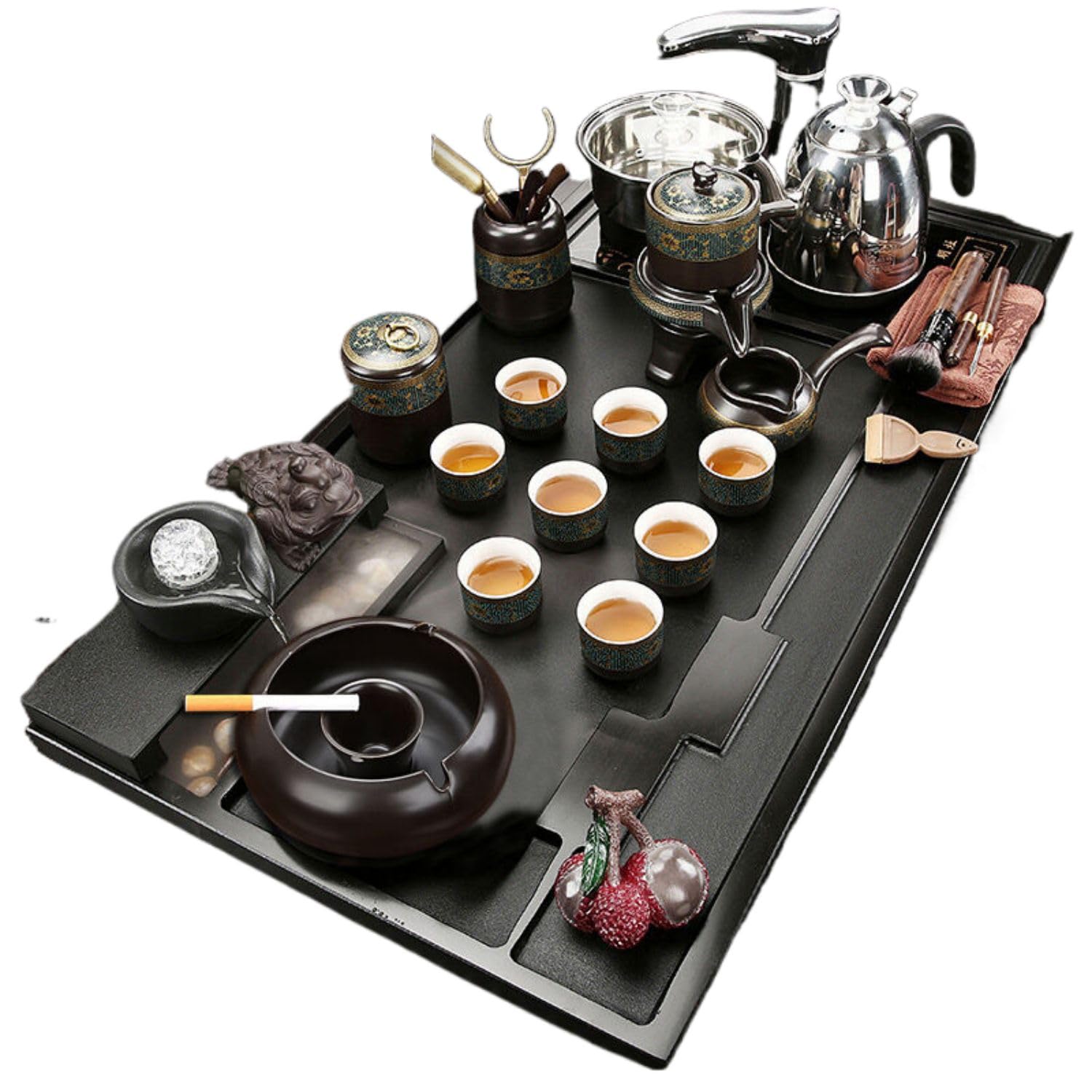 功夫茶具セット家庭用事務室の接客Q Amazon.com: 全自动一体套装功夫茶具家用办公室泡茶喝茶茶桌茶几