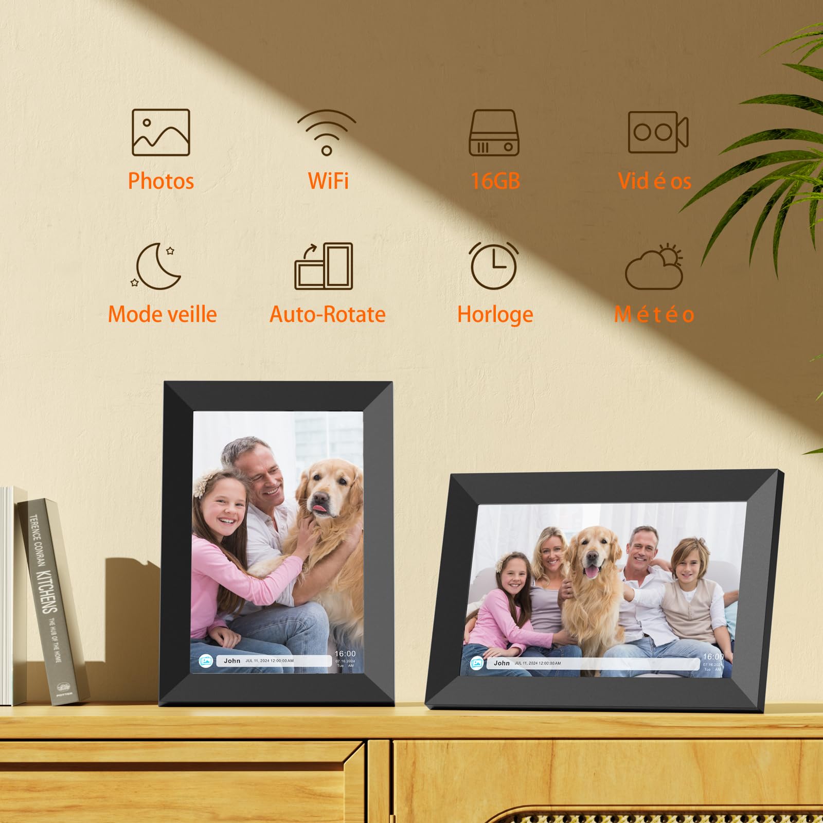 Cadre Photo Numérique WiFi 16GB, Cadres Photo Numérique 10.1 Pouces, Partagez Vos Photos sur Le Cadre Numérique Photo Via l'application Depuis n'importe où, écran Tactile 1280x800 (Black)