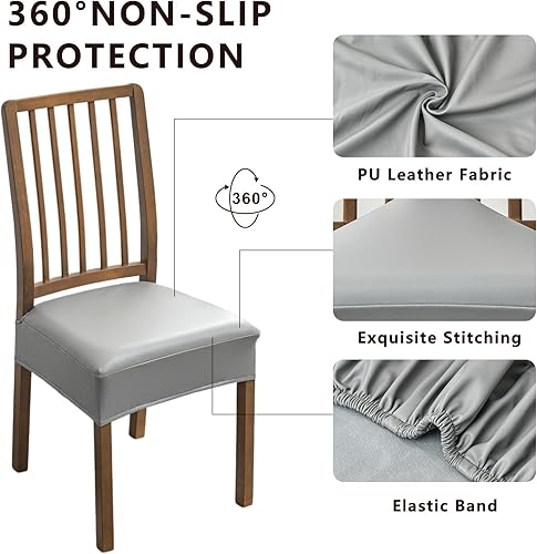 Miniatura 2 de NILUOH Fundas impermeables para sillas de comedor, juego de 4, fundas de asiento de cuero PU para sillas de comedor, fundas de silla extraíbles y