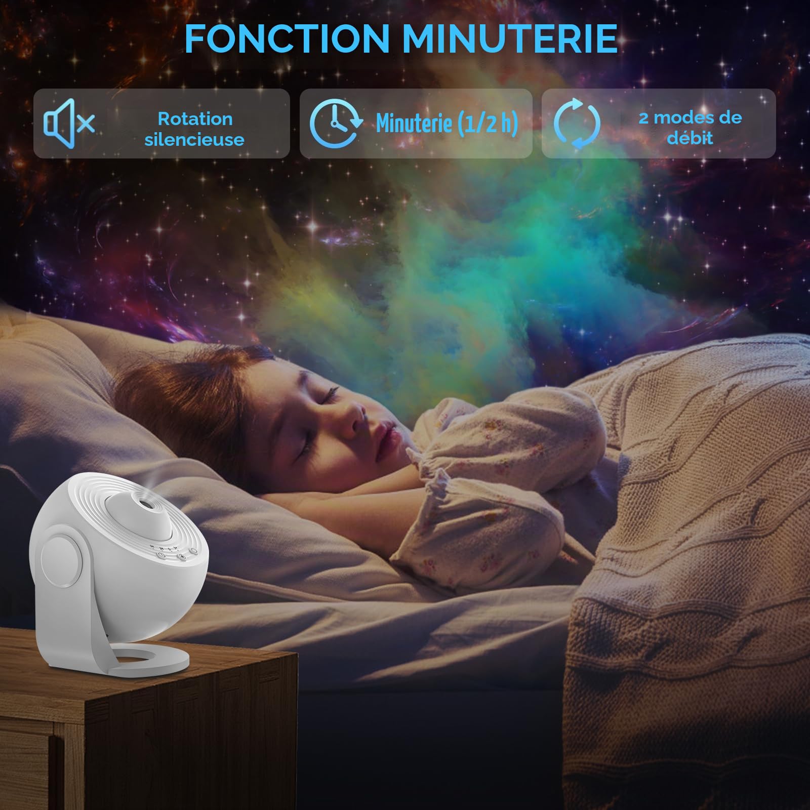 AlloMN Projecteur d'étoiles LED globe galaxie 13 disques de film ciel étoilé veilleuse lune chambre à coucher salon (blanc)