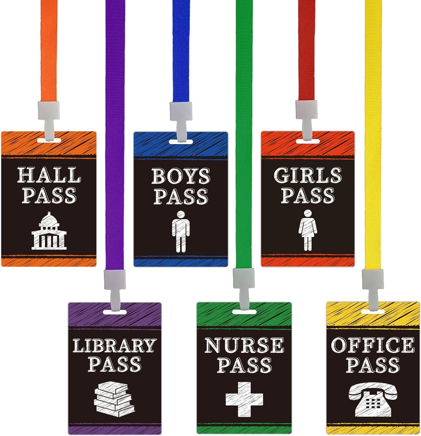 6 Sets PVC Hall Pass for Classroom Chalk Style Hall Pass Lanyards School Passes Set for Teacher Must Have School Classroom Essentials