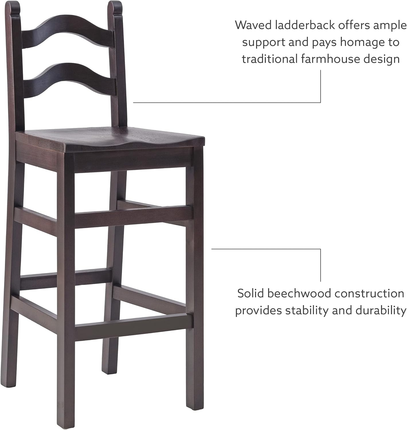 Linon Kayla Dark Brown Wood Set of 2 Fully Assembled Barstools