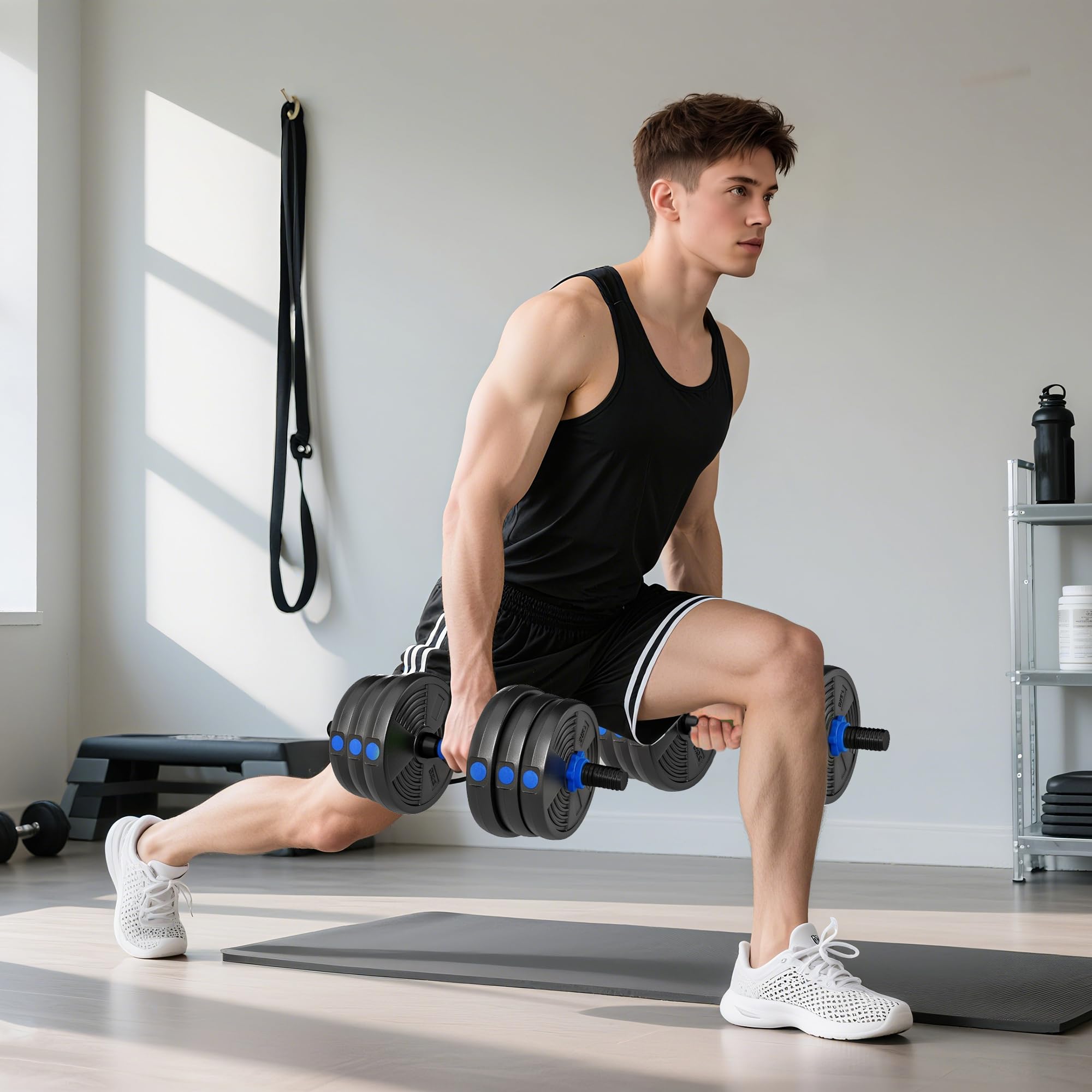 SPORTNOW Zestaw regulowanych hantli kulturystycznych 15/20/25/30 kg, 3 w 1, regulowany zestaw obciążników z drążkiem przedłużającym, antypoślizgowy uchwyt, powłoka z tworzywa sztucznego, fitness