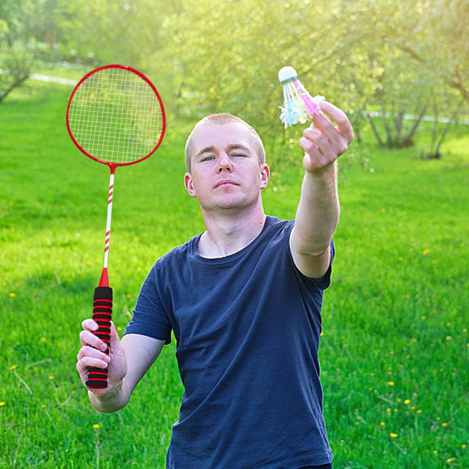 Set da badminton, racchette da badminton di ricambio per 2 giocatori, racchette elastiche e antiscivolo, attrezzatura da badminton per spiaggia, giardino, giochi di famiglia