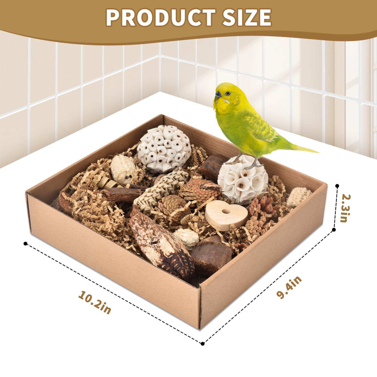 Natural Bird Toy Foraging Parrot Shredding Toys Box, Bird Chew Foraging Toys for Parrots, Conures, Budgies, Lovebirds, Small to Medium Birds(Nature Color) - image 3