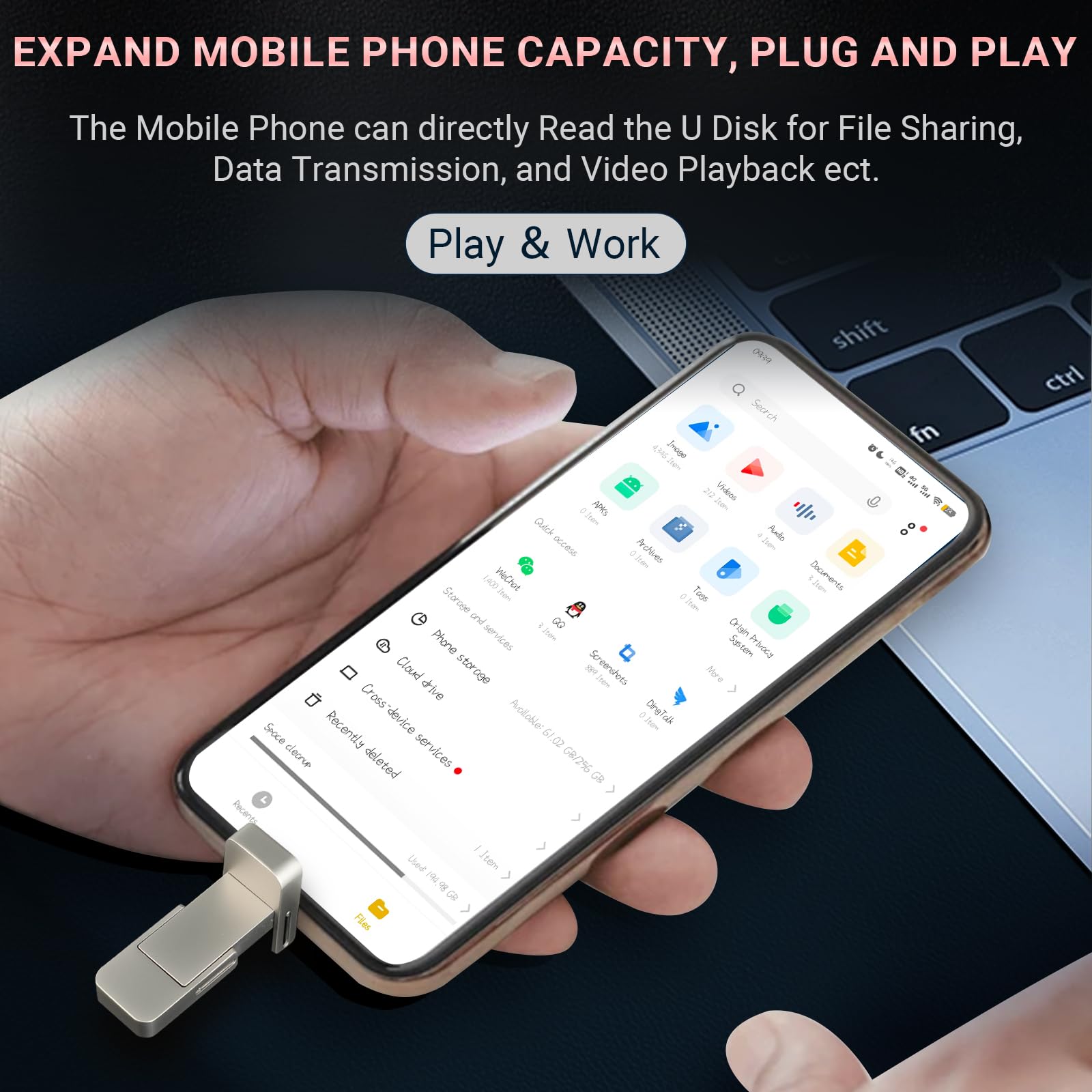 Chiavetta USB da 512 GB, veloce da 550 MB/s, 2 in 1, disco rigido esterno USB 3.2 Gen2, Gen2, memoria per telefoni cellulari con interfaccia Type-C/tablet, Windows/Mac