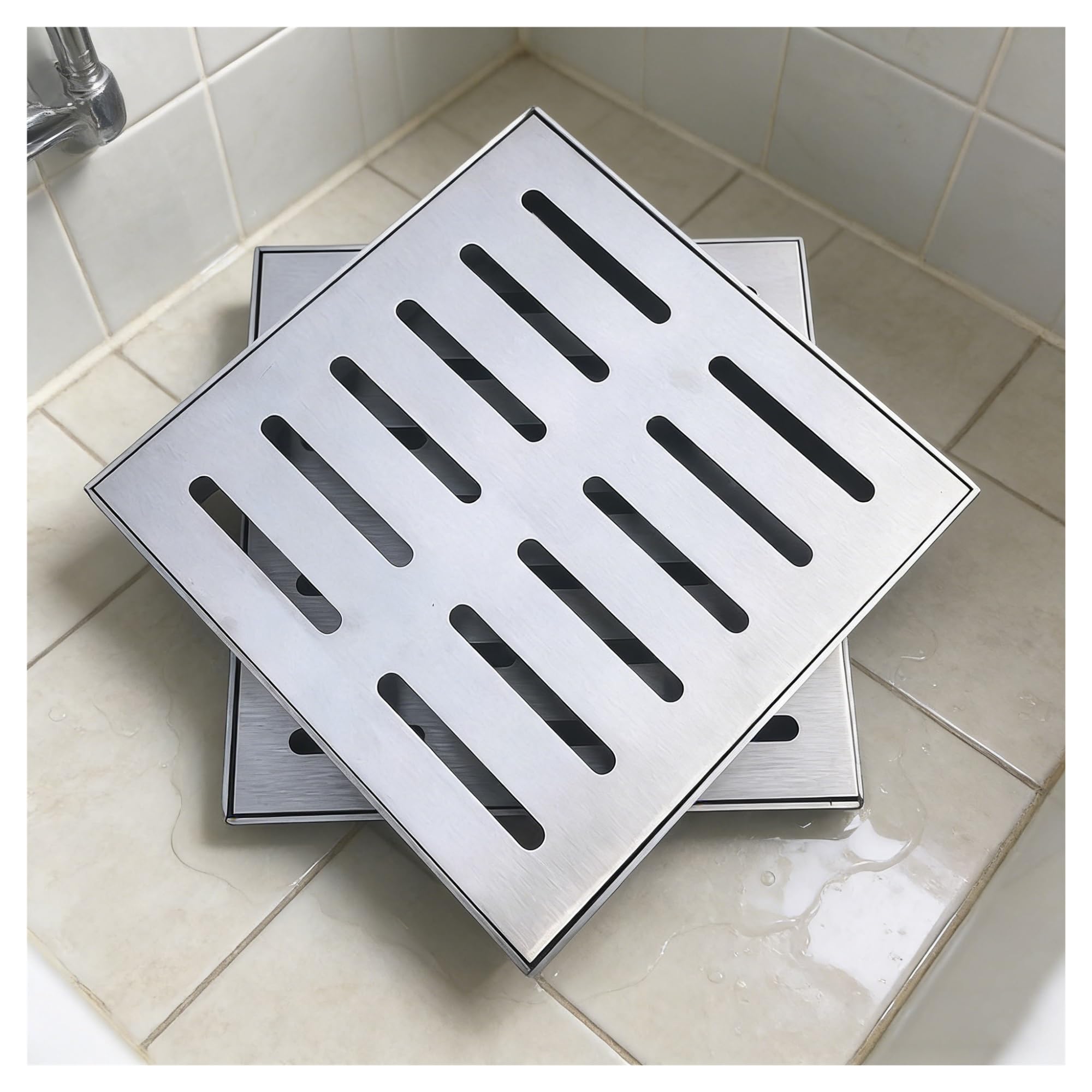 Drenaje de Suelo Cuadrado, Cubiertas Acero Inoxidable Desagües Exteriores Interiores Tapa para Canaleta Desagüe para Entradas Vehículos, Jardines y Patios(10x10x2cm/3.9x3.9x0.8in)