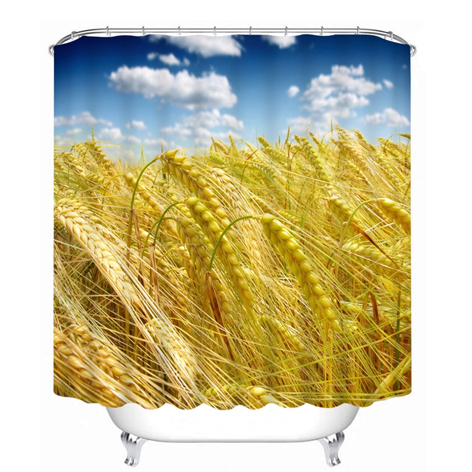 Rideau de douche 165x180cm jaune et bleu pour rafraîchir votre salle de bain