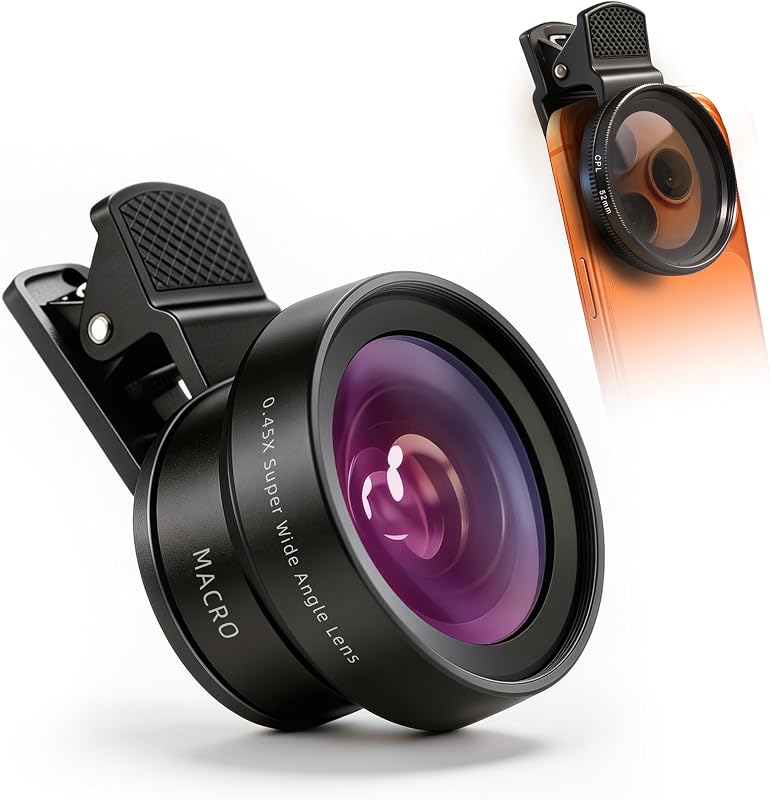 3-in-1 Macro & Wide Angle Lens for iPhone with CPL Filter | 12.5X Macro Detail, 0.45X Wide Angle, Circular Polarizer, 47–52mm Adapter Ring, Versatile Photography Setup