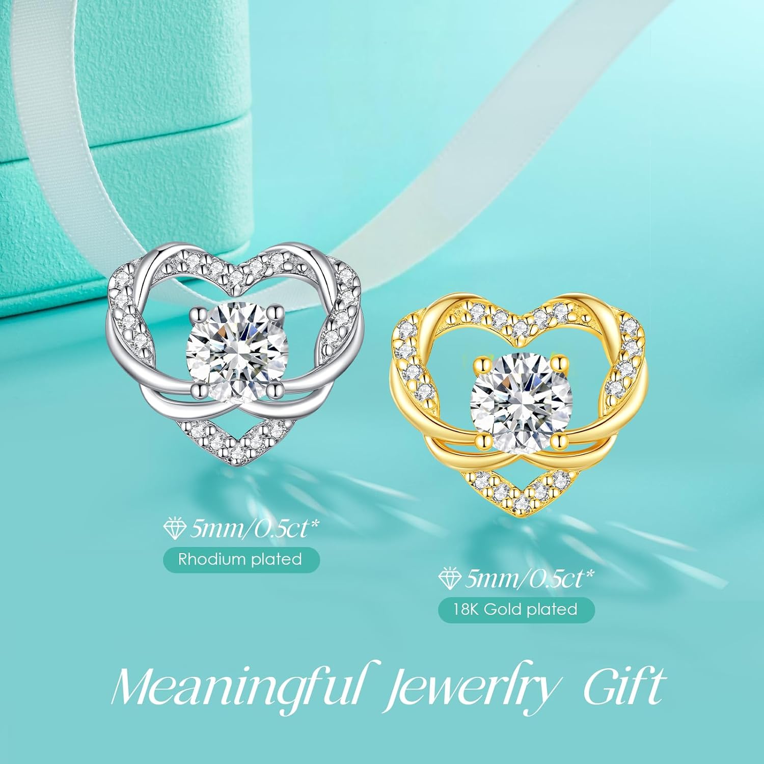 OOBEE Valentine's Day Gift Moissanite Heart Stud Earrings for Women, 925 Sterling Silver Fine Jewelry with 18K Gold Plated, Ideal Wedding Birthday Anniversary Christmas Gifts for Women Wife Mom Girlfriend Daughter - Image 8