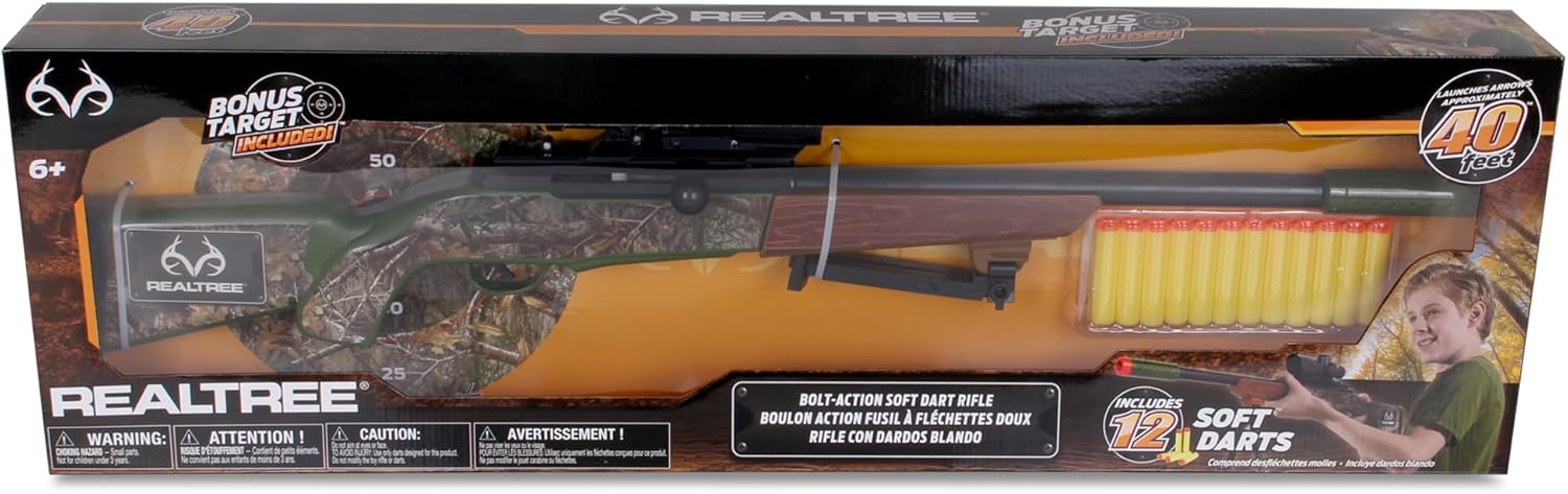 NKOK Realtree: Soft Dart Hunting Rifle - Green - Kids Toy, Bolt Action Shoots Up to 40 Feet, Includes 12 Soft Darts & Practice Target, Ages 6+