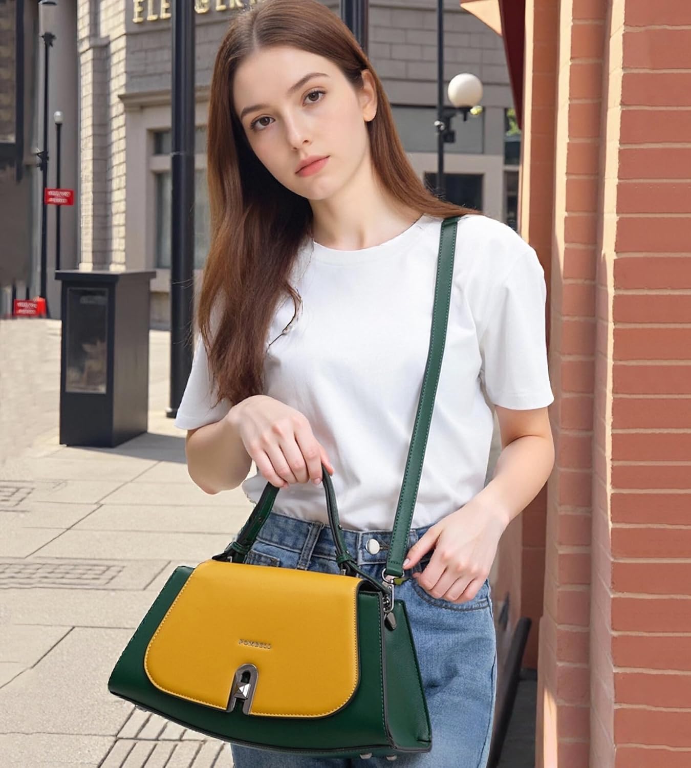 myfriday Women's Crossbody Bag Vegan Leather Trapezoid Handbag Purse, Fashion Shoulder Bag for Daily Use - Image 3