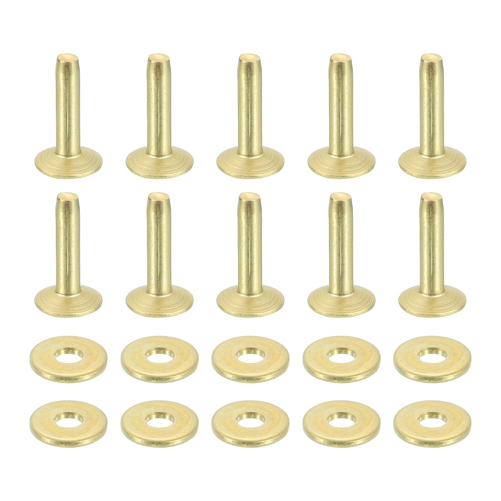sourcing map 50 Set Copper Rivets and Burrs, 9x3.3x14mm Solid Leather Copper Rivet Fastener for Leather DIY Craft Supplies, Gold Tone