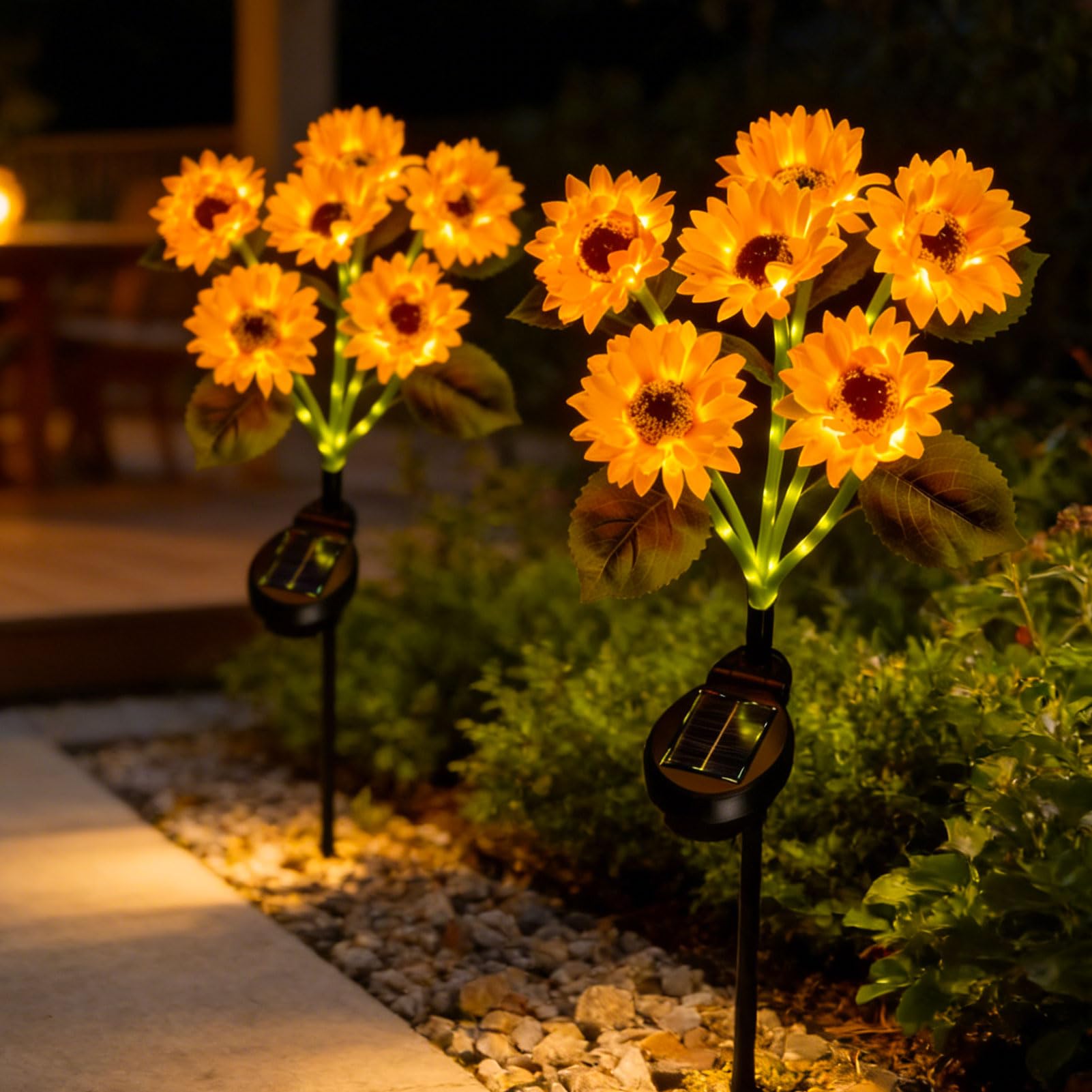 Lampada solare a forma di girasole, per esterni, giardino, 6 fiori, lampada solare da giardino, IP65, impermeabile, luce solare da giardino, per esterni, balcone, fioriere, terrazze, 4 pezzi