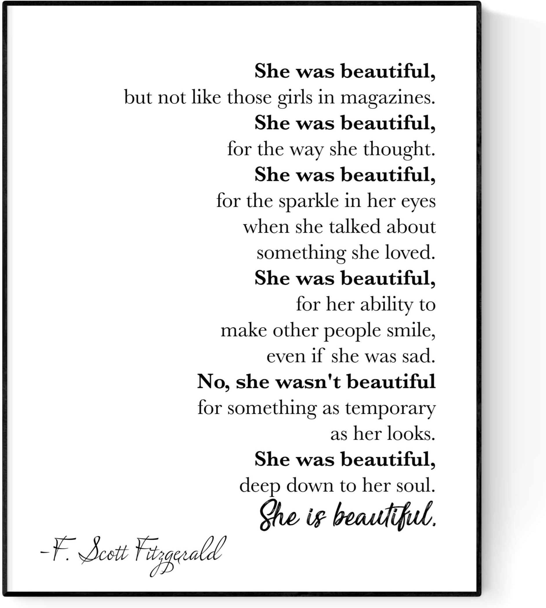She is Beautiful | F Scott Fitzgerald Art Print (11x14)
