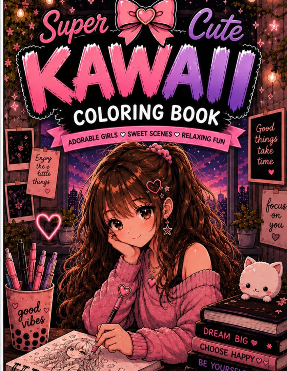 Super Cute Kawaii Coloring Book: Adorable Girls • Sweet Scenes • Relaxing Fun