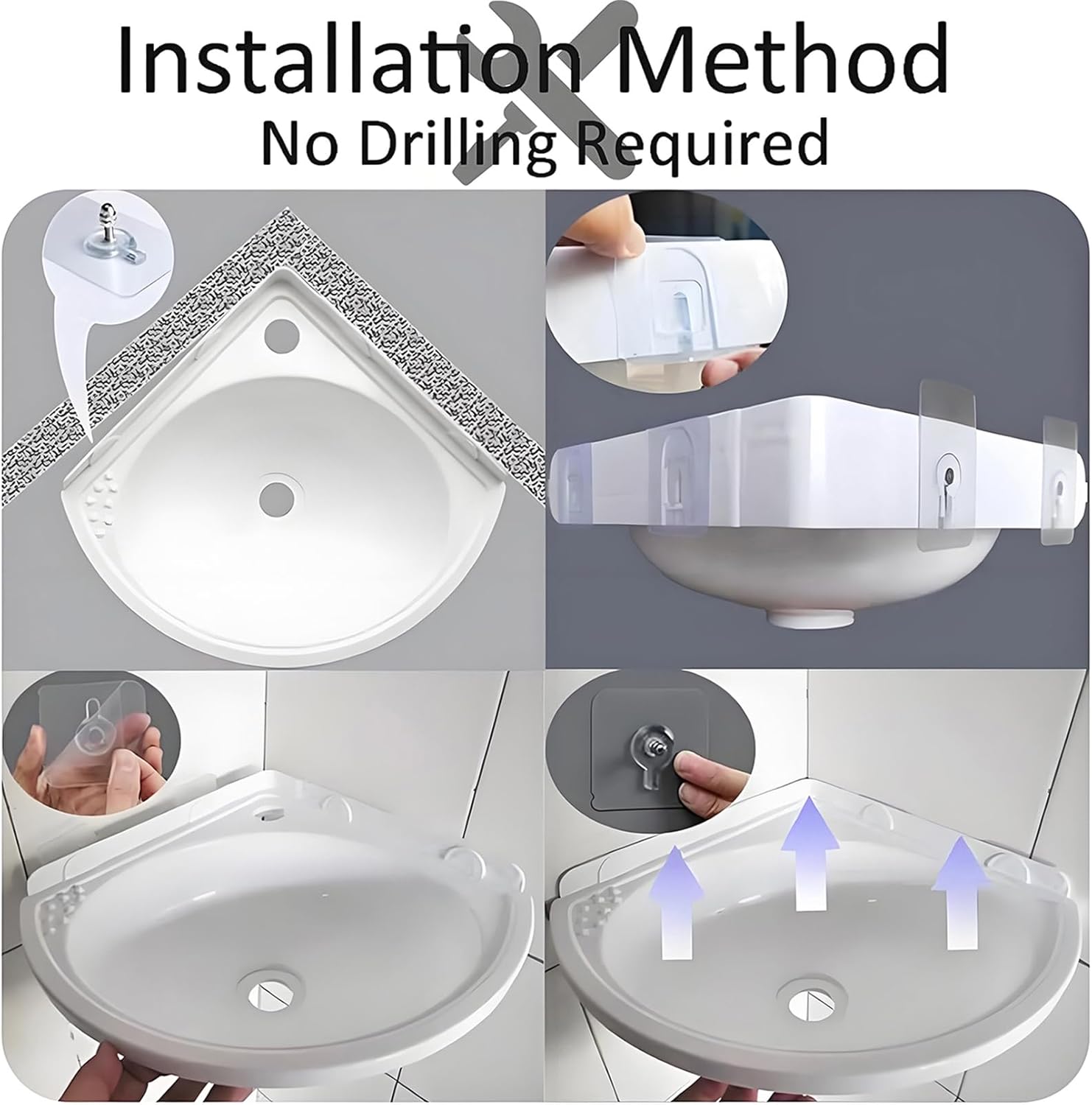 Wall-Mounted Corner Bathroom Sink - White Plastic Basin for Small Spaces No Drilling Needed Includes Drain Fittings - Ideal for Compact Bathrooms and Cloakrooms,Pink-27.5X27.5Cm