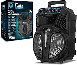 Caixa de Som Bluetooth Amplificada 250W TCS300 The Black Tools – Bivolt, Woofer 8', TWS, LED RGB, Rádio FM, Bateria Recarregável