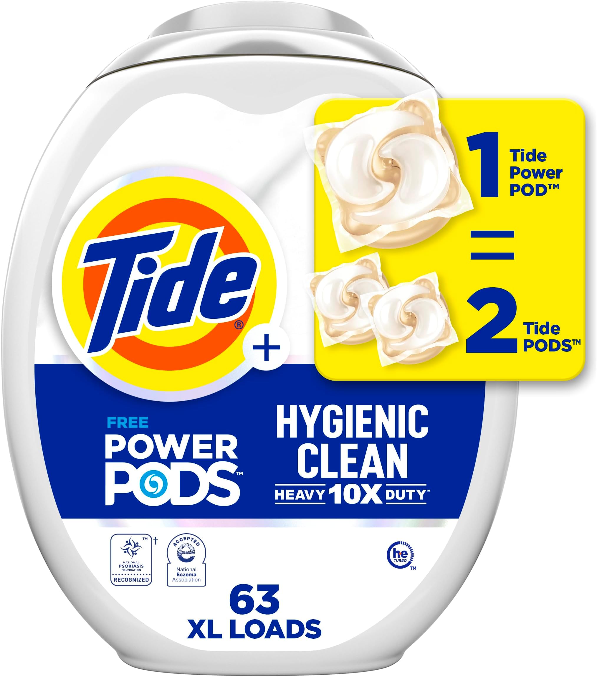 Hygienic Clean Heavy Duty 10x Free Power PODS Laundry Detergent, 63 count, Unscented, For Visible and Invisible Dirt