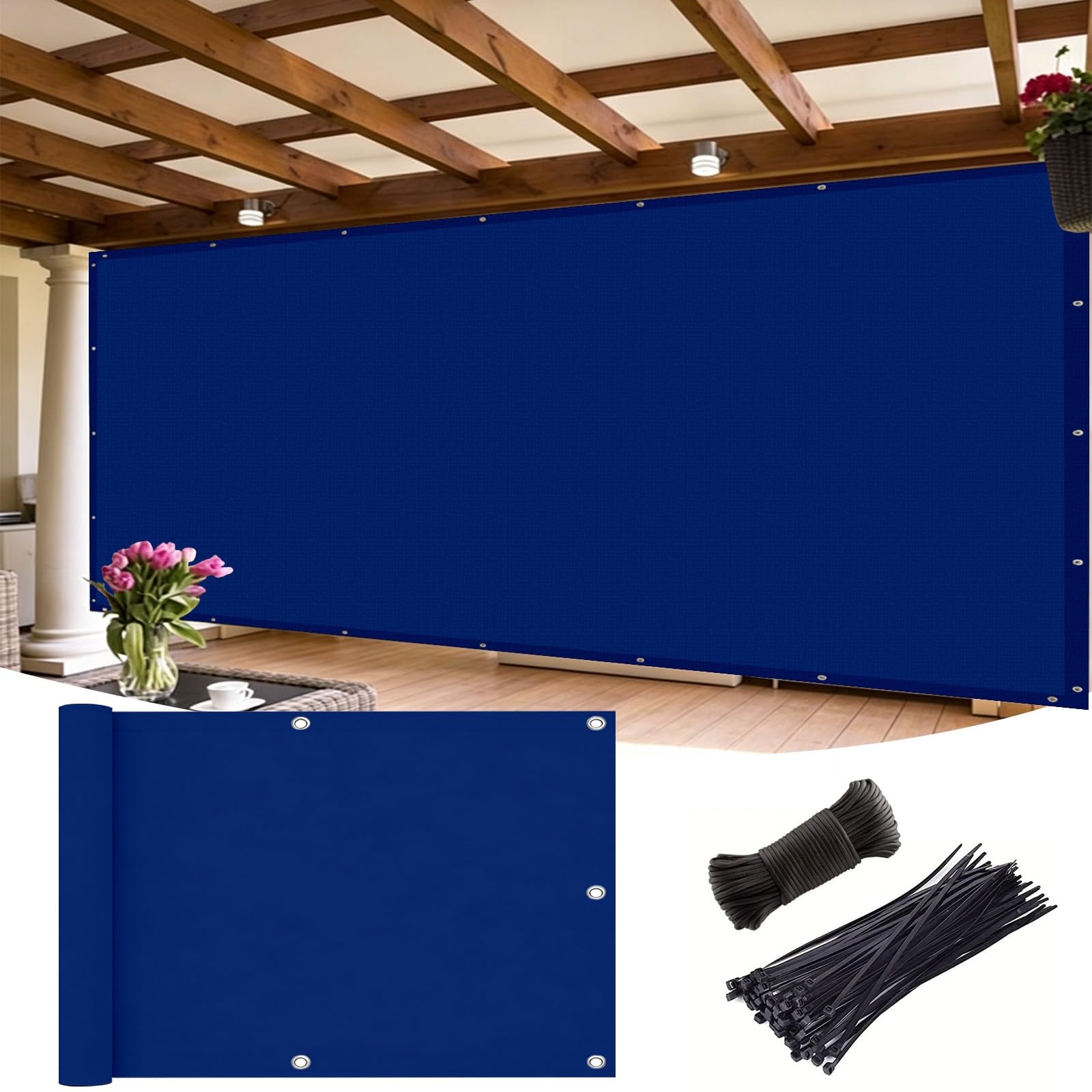 Privacy Netting 1.85 x 2 m 160G M² PVC 95% UV Block Porch Privacys Fence Cover - with Cable Ties and Rope Patio Privacy Protective Screens for Outdoor, Garden, Backyard, Navy Blue