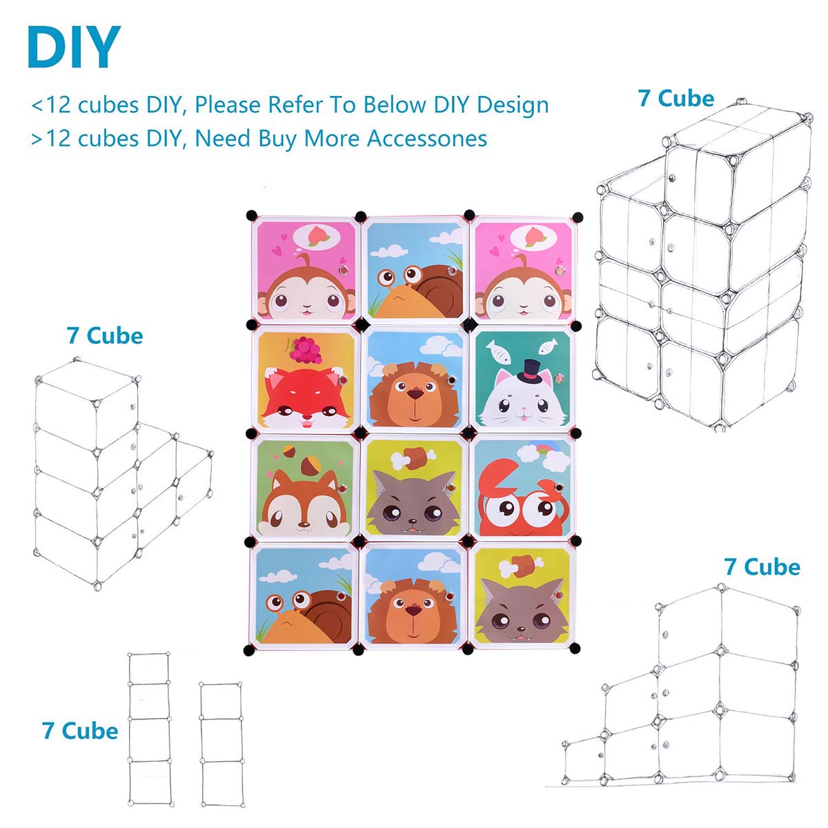 BRIAN & DANY Kinderregal Kinder Kleiderschrank Stufenregal Bücherregal mit Türen & 2 Aufhängern, tiefere Fächer als normal (45 cm vs. 35 cm), 110 x 47 x 147 cm Rosa