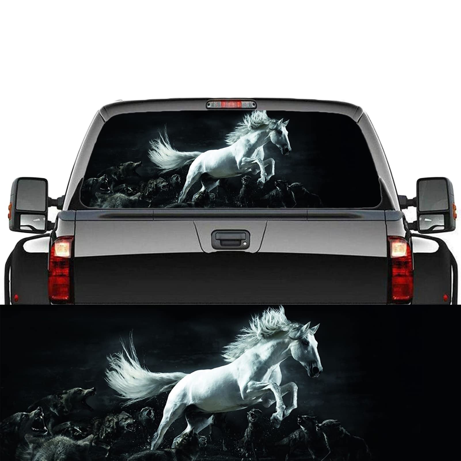 Decalcomania per finestrino posteriore camion decalcomania per finestra auto cavallo di destriero decalcomania grafica per finestra in vinile perforato per camion, SUV, furgone, pickup, adesivi auto