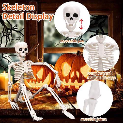Miniatura 3 de XIMISHOP 5 piezas de decoración de esqueleto de Halloween, esqueleto colgante de cuerpo completo de 16 pulgadas con articulaciones movibles para