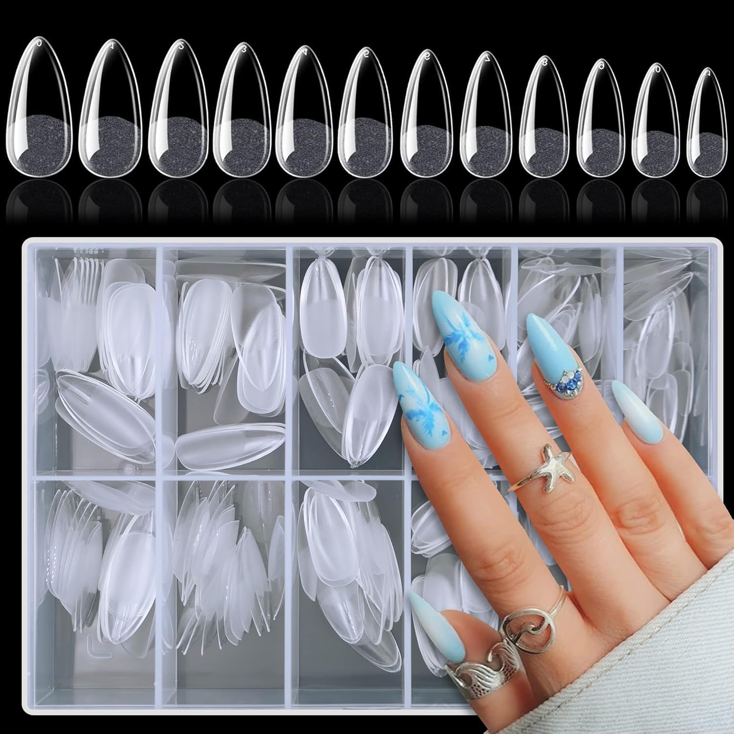 COSTICA 550pcs Almond Naill Tips Clear Full Cover Medium Length Short Almond Fake Nails Acrylic Gel Naill Tips for Salon and Home Naill Art Manicure 12 Sizes-image-29