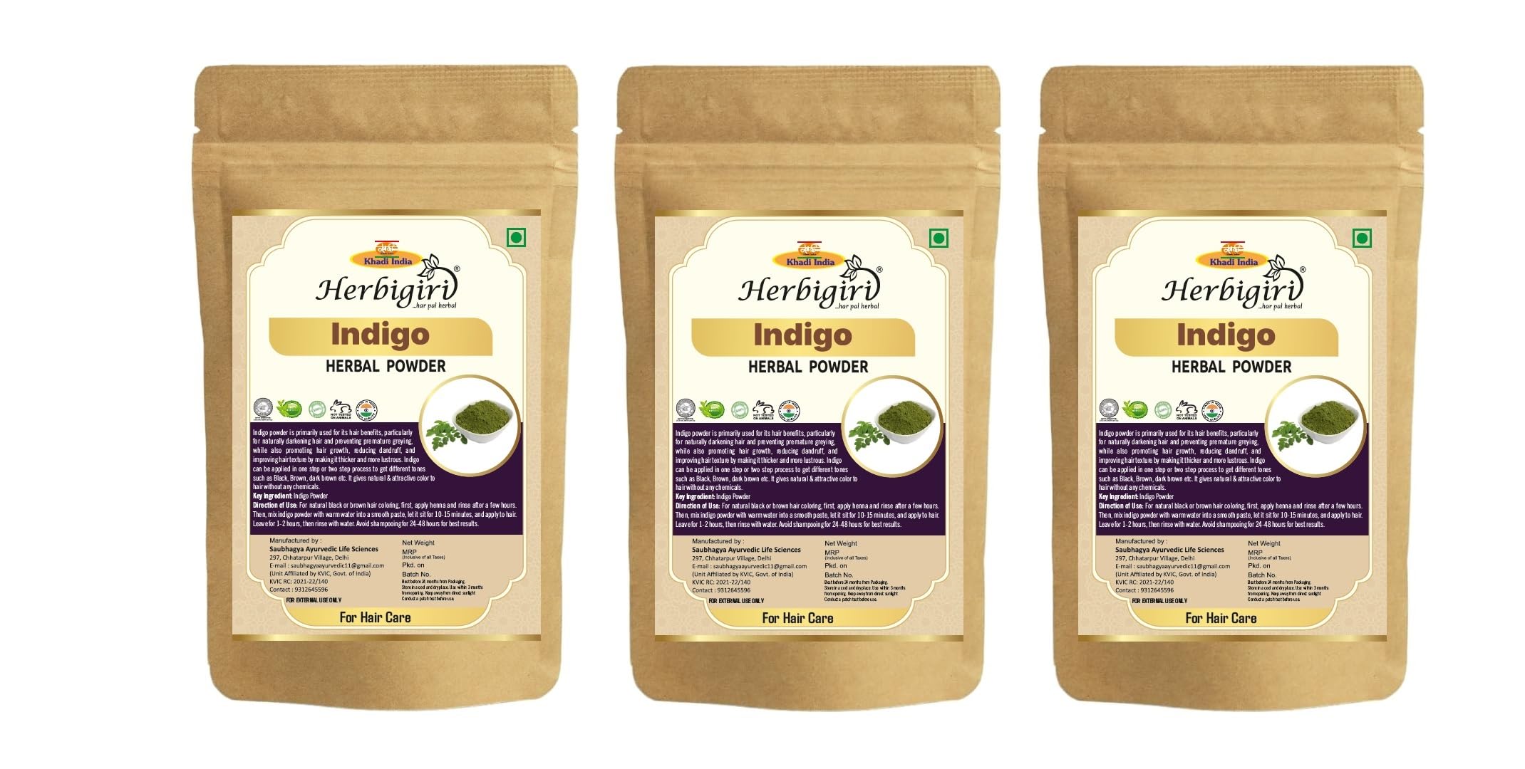 Khadi Indigo Powder (Pack of 3 x 200g) | Herbal Indigo Leaf/Indigofera Tinctoria Powder for Natural Hair Coloring | No Added Colour Or Preservatives | For All Hair Type-image-48