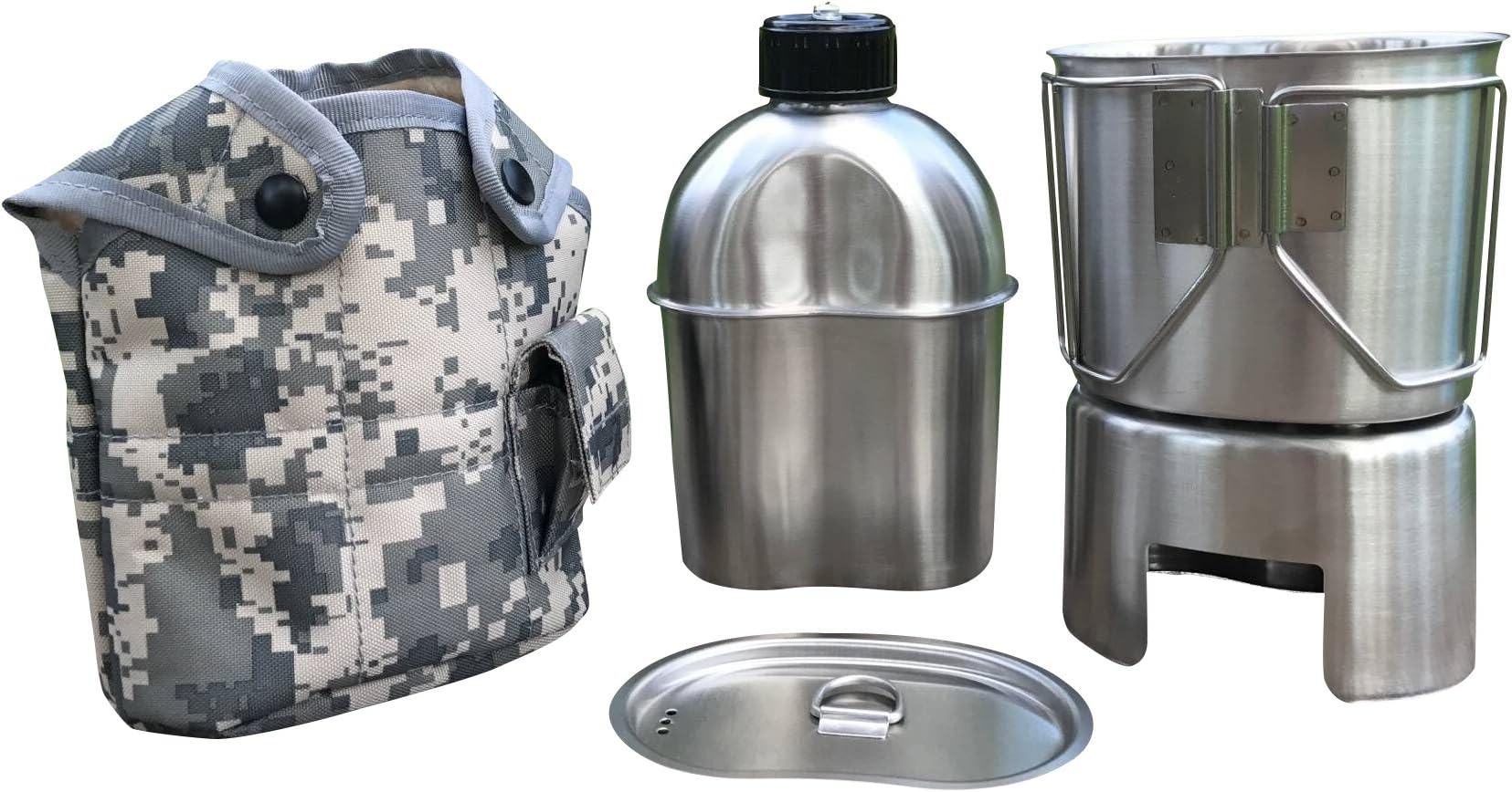G.I.Style Canteen Kit,Canteen 1.2L,Canteen Cup 0.8L, Cup Lid,Stand/Stove,Cover 5pcs Set