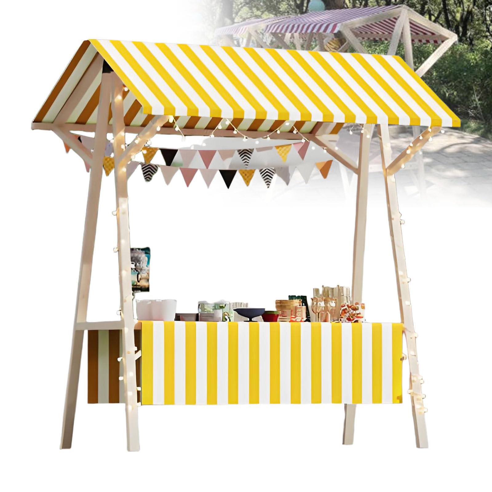 Chariot en bois pliable de marché avec auvent pour stand de vente extérieur de créateurs