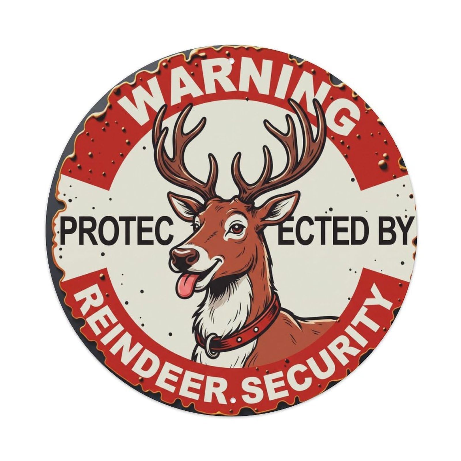 Tgrcjimh Style Metal Tin Sign Warning Protected By Reindeer Security Vintage