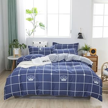 Soft Cotton Bedding Duvet Cover Set Floral Pattern Bedding Sheet Set Comfort Home Bedding Set 4 Pieces for All Season Includes Comforter Cover, Sheet and Pillowcase,Blue 4,Queen