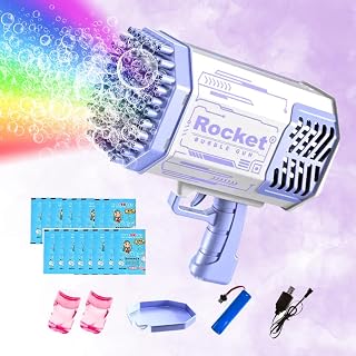 New Upgraded Rocket Bubble Machine Gun for Kids Bazooka Bubble Gun Automatic Blaster Blower for Toddlers Girls Boys Birthday Gift Party Outdoor Toys Gift Age 3 4 5-7 8 9 10 11 12 Year Old (Purple)
