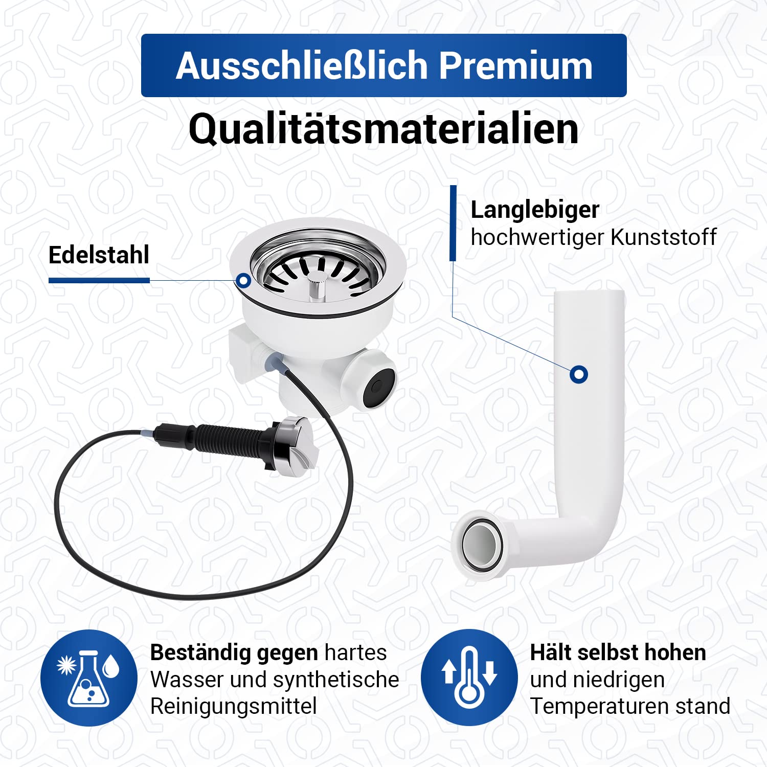 VIOKS Sieb für Spülbecken Set Ø114mm mit Excenterventil und Drehbetätigung/Abflusssieb Küchenspüle & Überlauf/Ablaufgarnitur Waschbecken