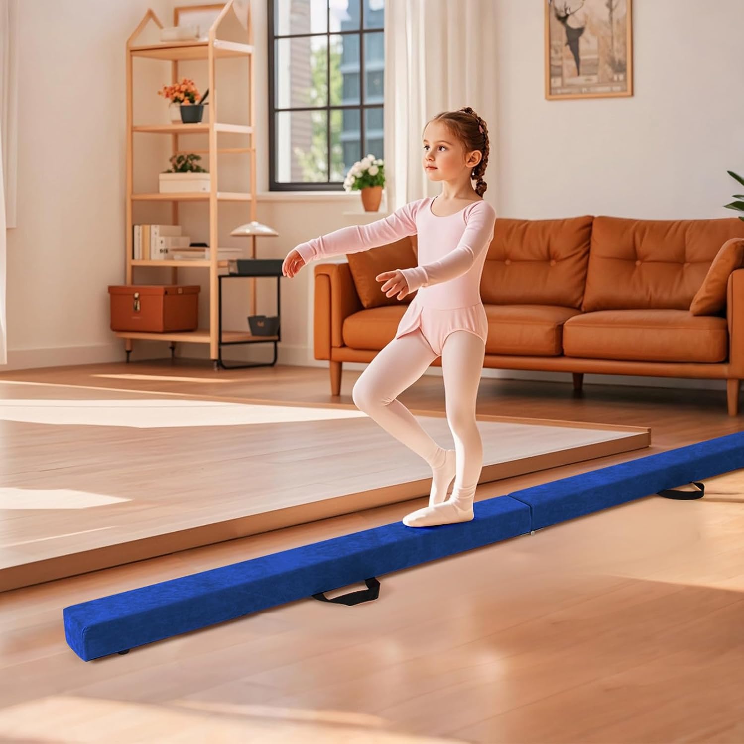 Giantex 7FT/8FT/9FT Balance Beam, Folding Gymnastics Beam w/Carry Handles, Floor Foam Gymnastics Equipment for Kids, Non Slip Rubber Base for Exercise, Practice & Professional Home Training